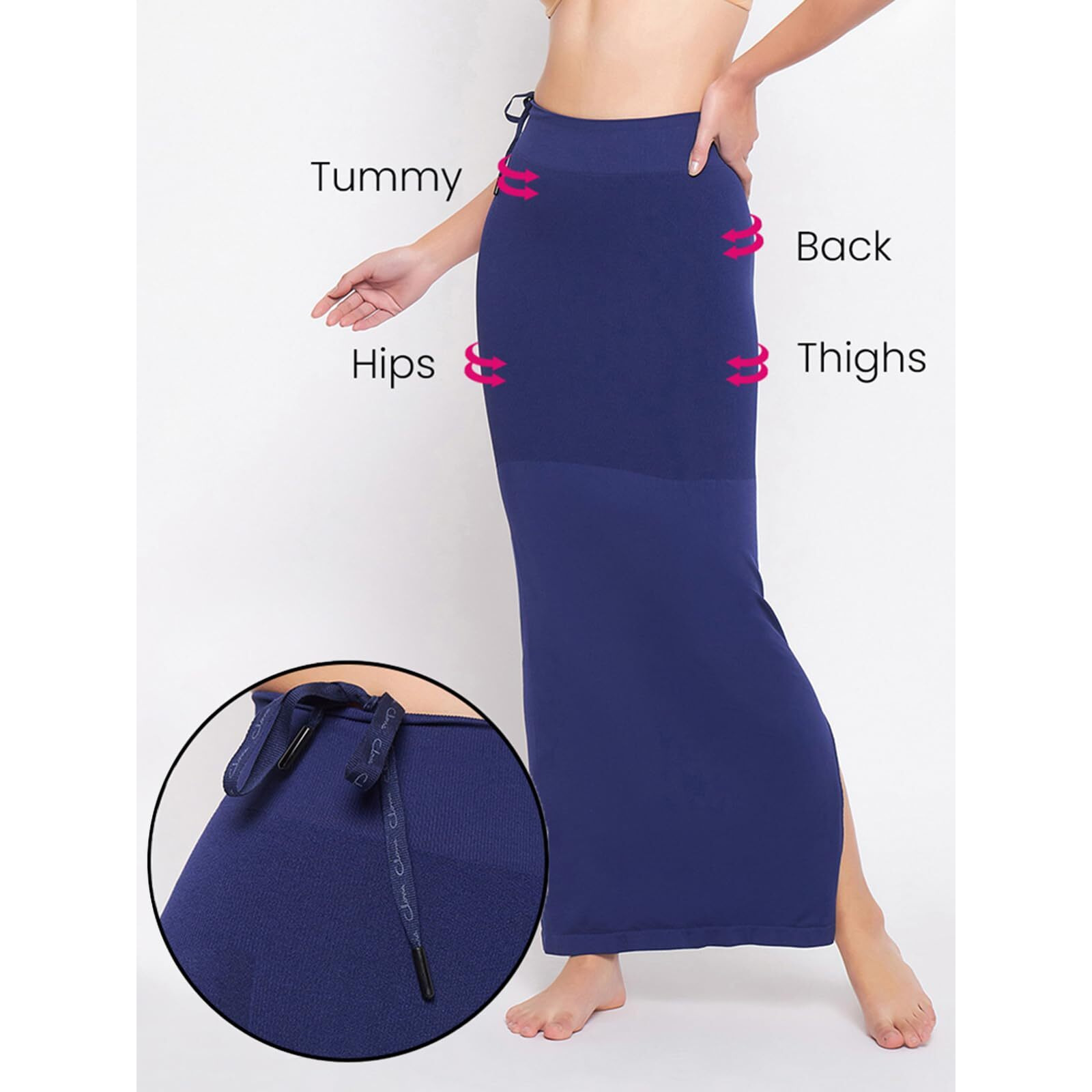 Clovia Women's Petticoat Style Saree Shapewear With Drawstring/Naada (Sw0048P08_Navy Blue_S)