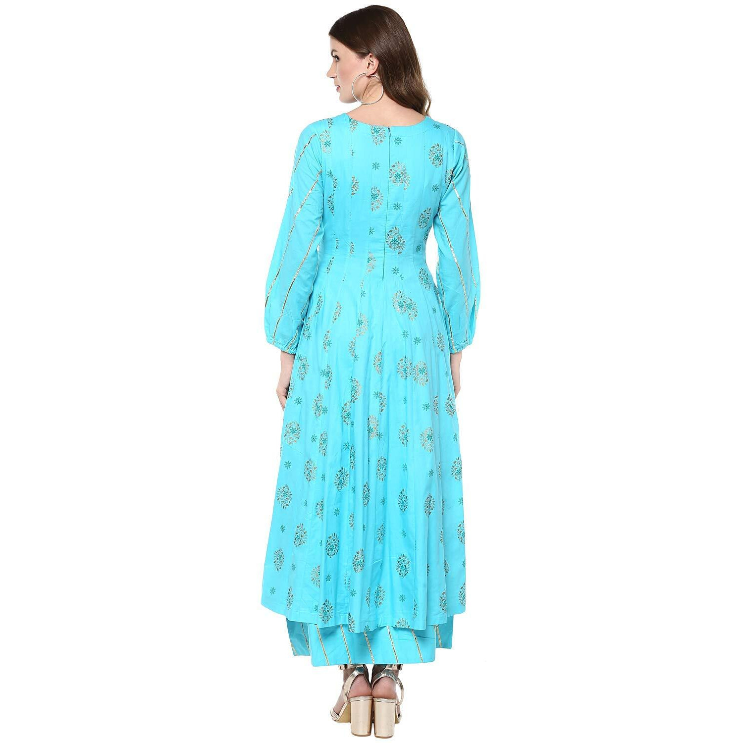 Idalia Printed Aqua Anarkali Kurta