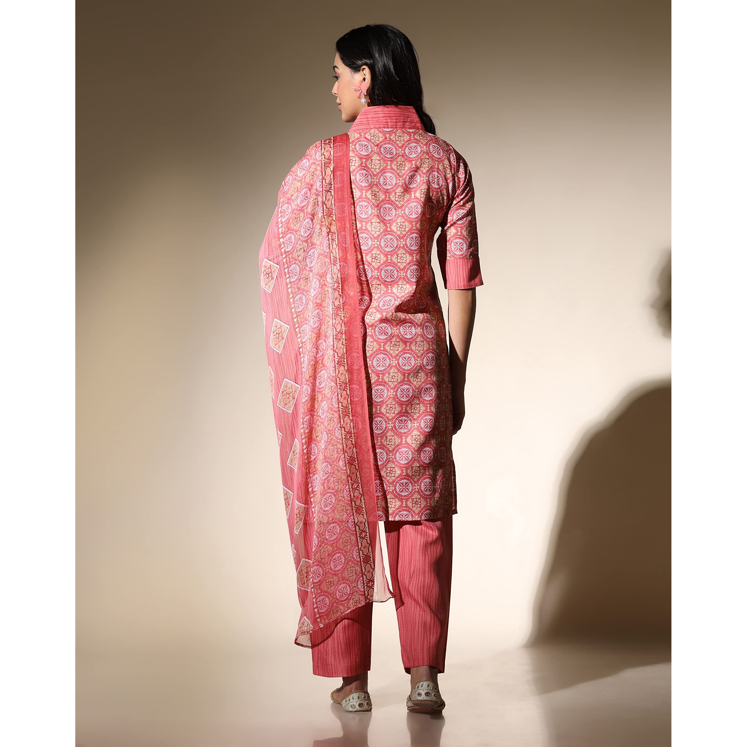 Dhruvi Trendz Womens Cotton Blend Women Kurta Set Regular Fit Regular (Dt-K2701&P123_Peach_S)