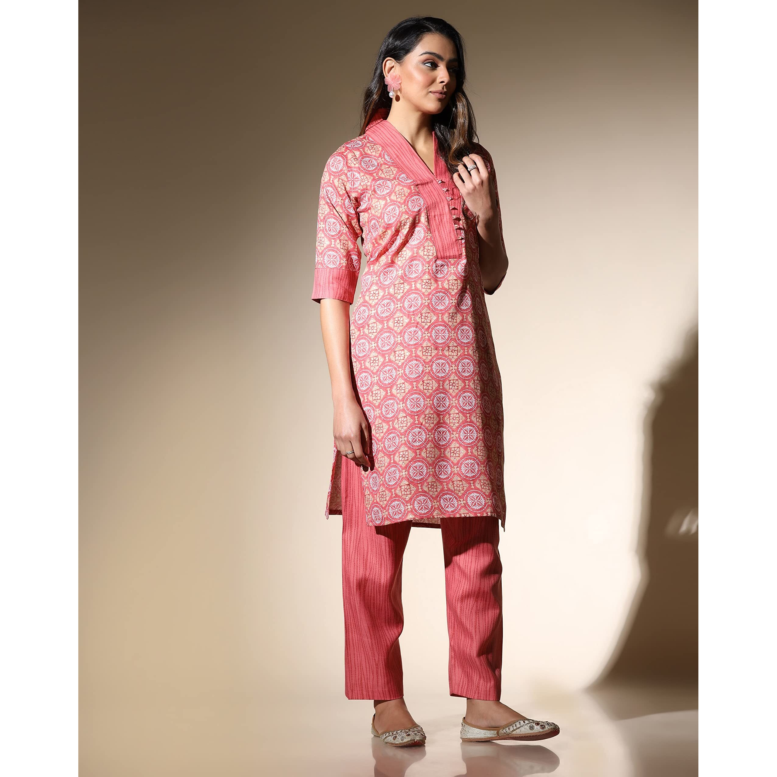 Dhruvi Trendz Womens Cotton Blend Women Kurta Set Regular Fit Regular (Dt-K2701&P123_Peach_S)