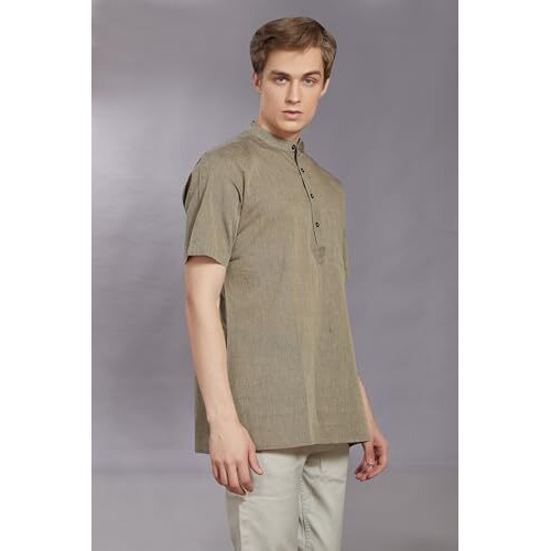 Divisive Men's Pure Cotton Handloom Half Sleeves Ethnic Casual Short Kurta (Dkrt482_Xxxl_Stone Grey)