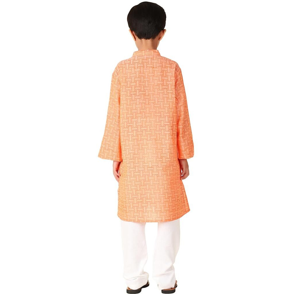 Fabindia Boy's Cotton Printed Regular Kurta (1030887Orange_Orange