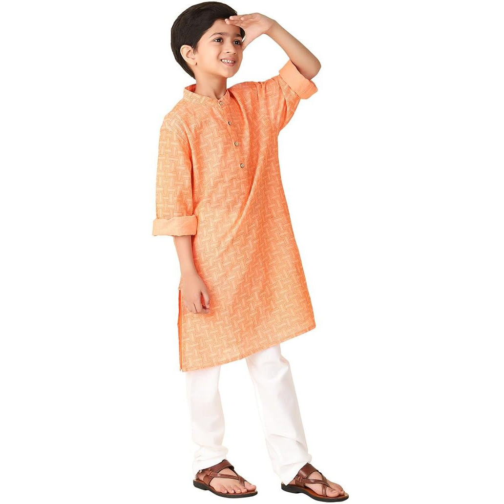 Fabindia Boy's Cotton Printed Regular Kurta (1030887Orange_Orange