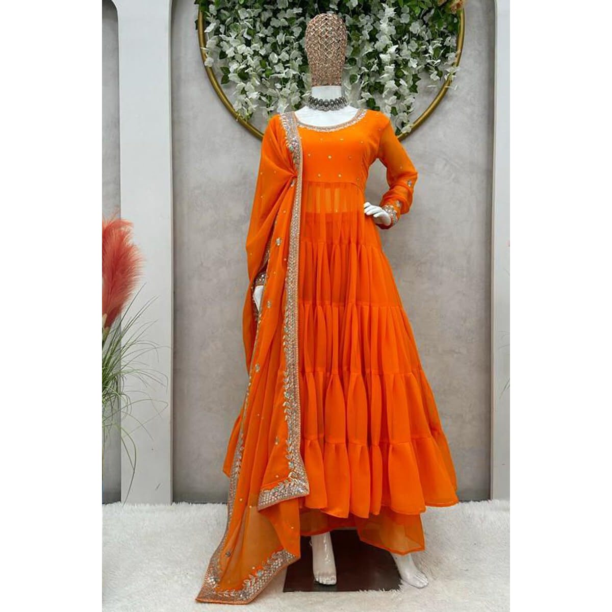 Fashion Basket Georgette Anarkali Kurta For Women Orange