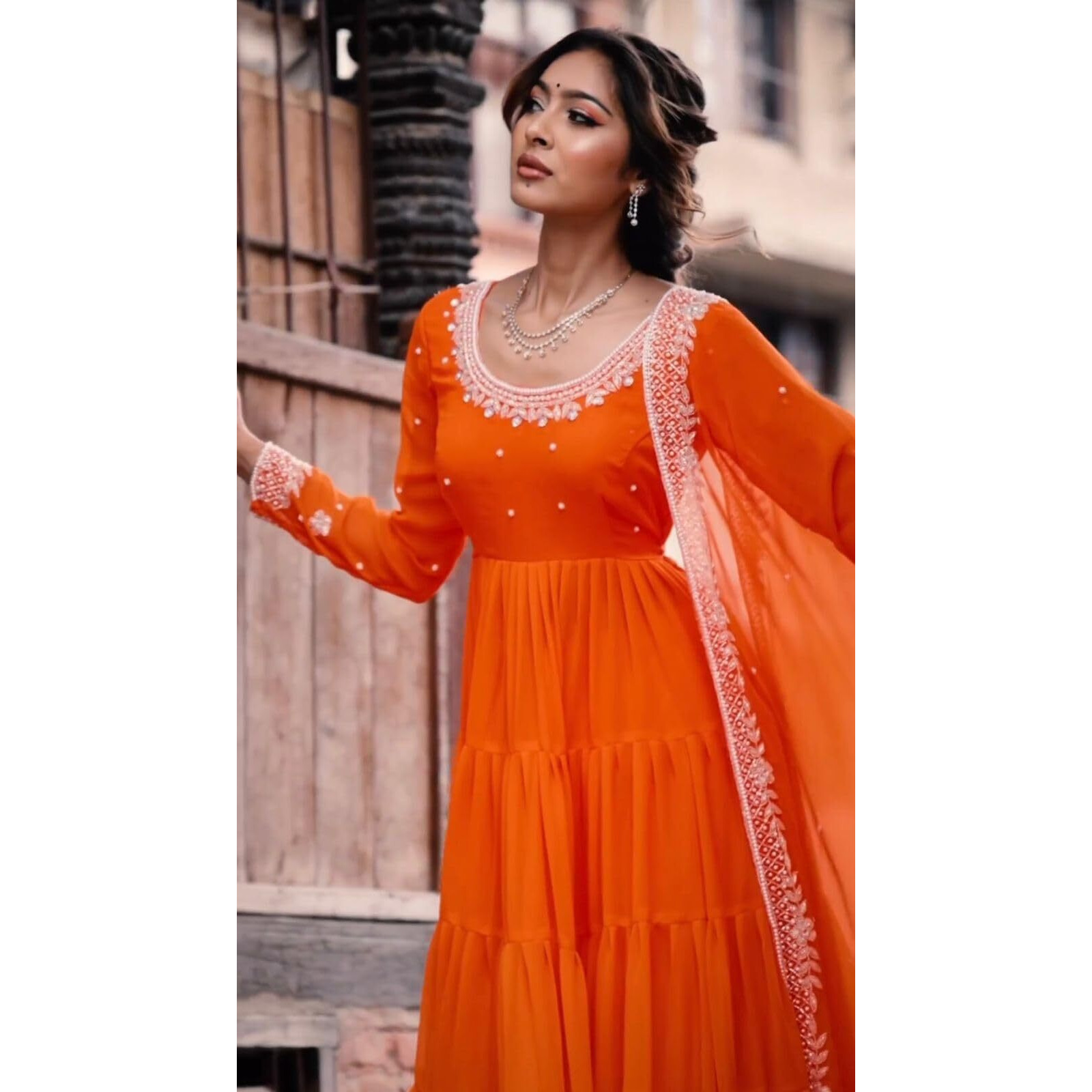 Fashion Basket Georgette Anarkali Kurta For Women Orange
