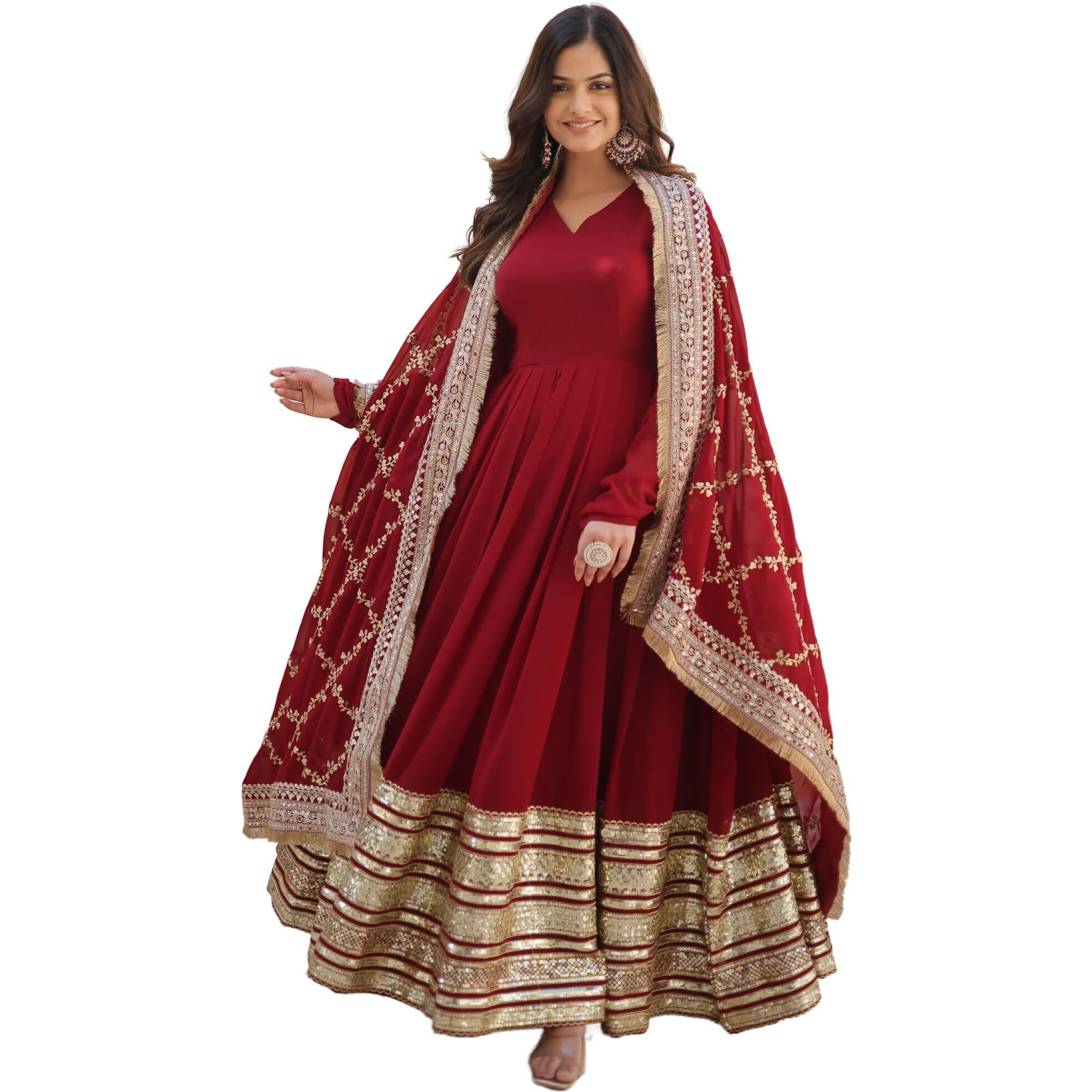 Fashion Basket Georgette Solid Anarkali Dress For Women Maroon