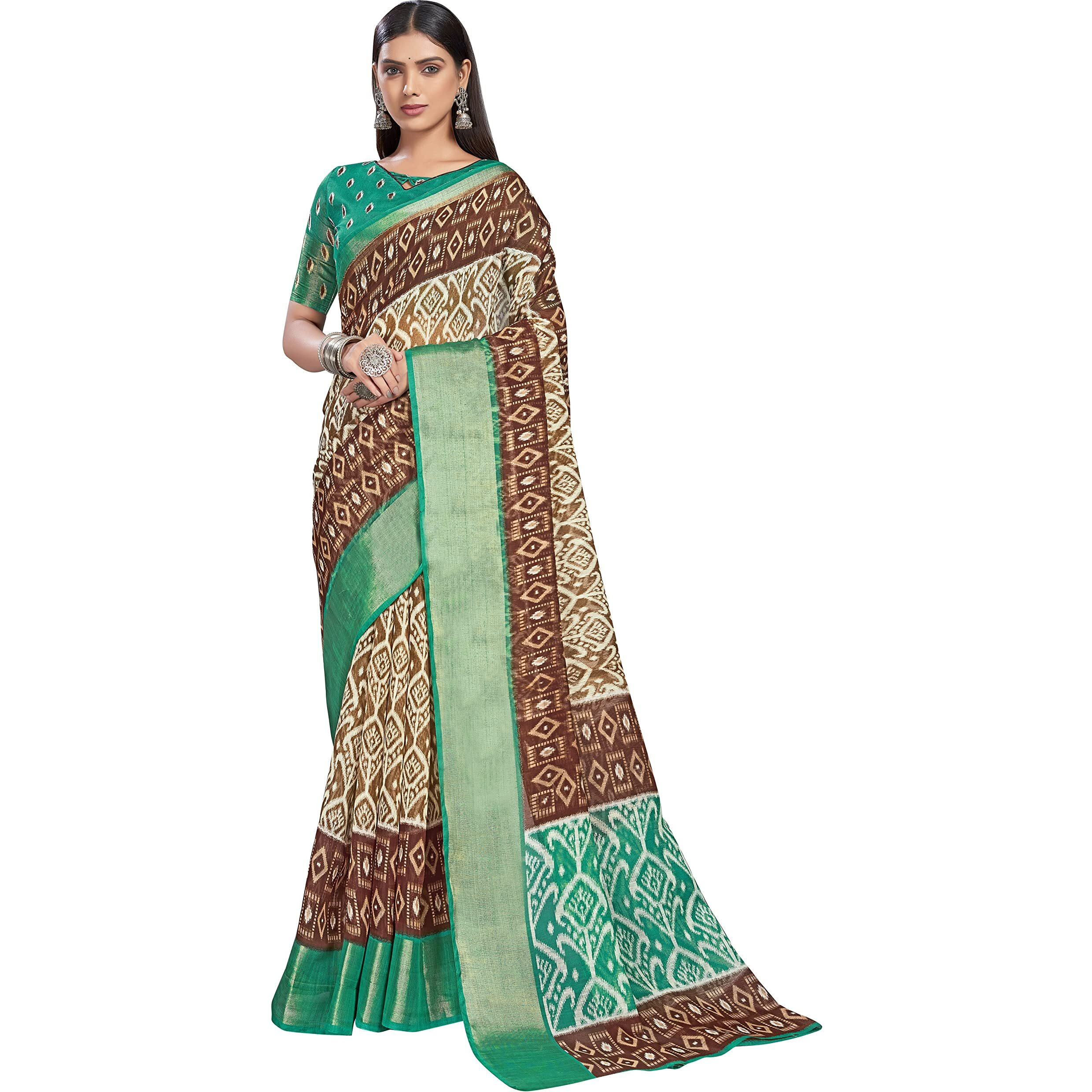 Glory Sarees Womens Cotto Silk Saree With Blouse Piece (Khushbu105_Brown)