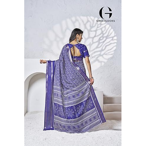 Greciilooks Plain Cotton Latest Design For Women | Silk Banarasi Saree (Gl-S2399_Dark Blue)
