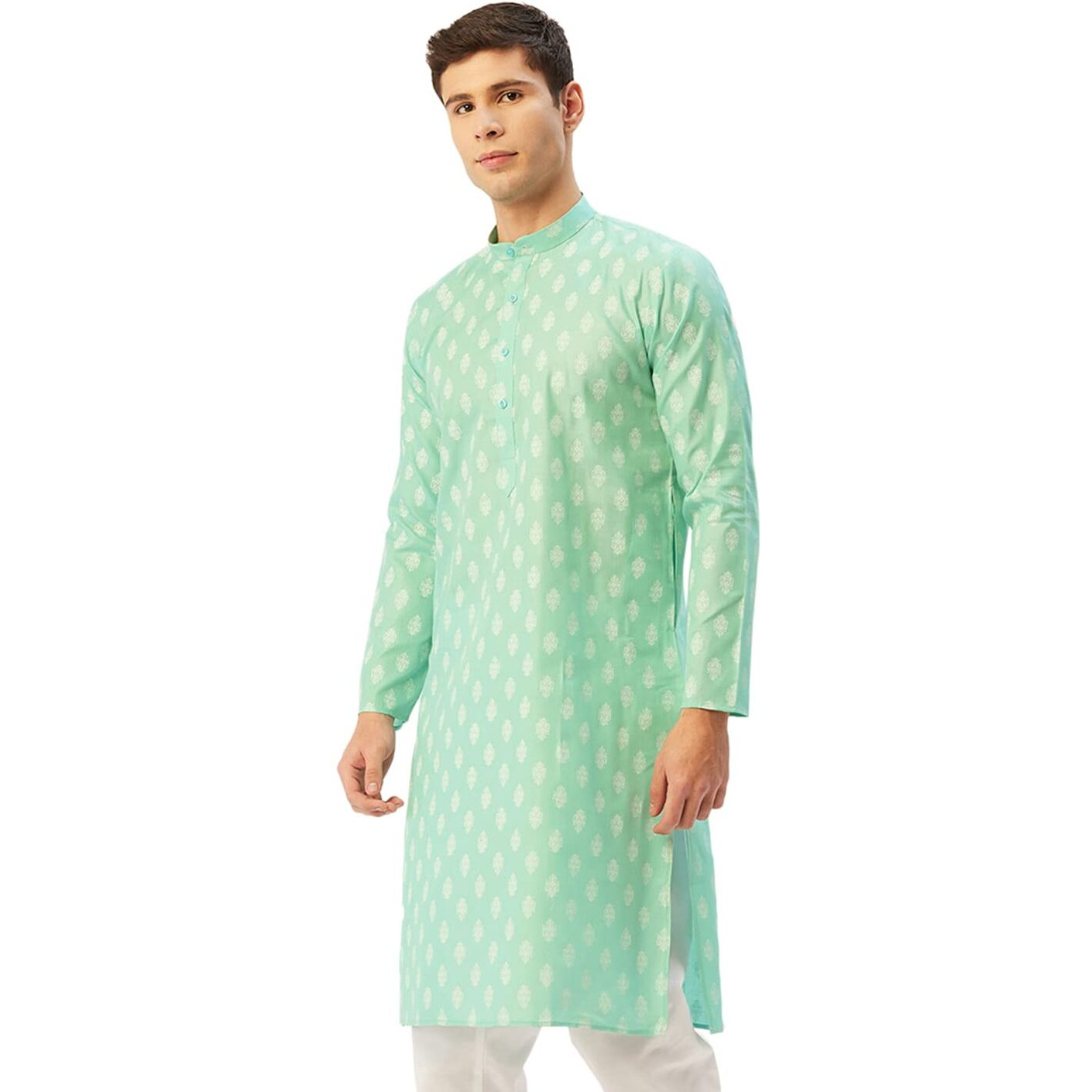 Jompers Men's Cotton Floral Printed Kurta. (Green, Xl)