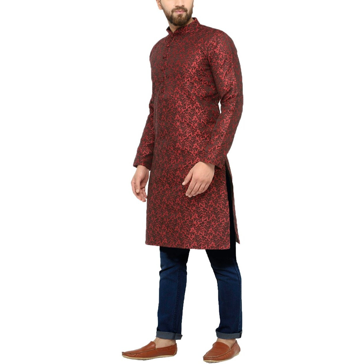 Jompers Men's Silk & Cotton Regular Kurta (Ko_517Maroon_L_Maroon_Large)