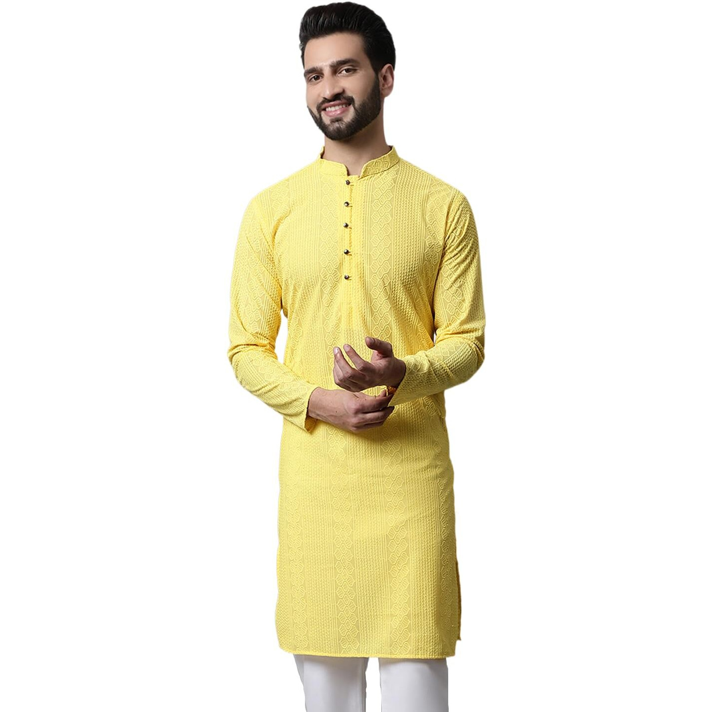 Jompers Men's Embroiderd Kurtas (Lemon, M)