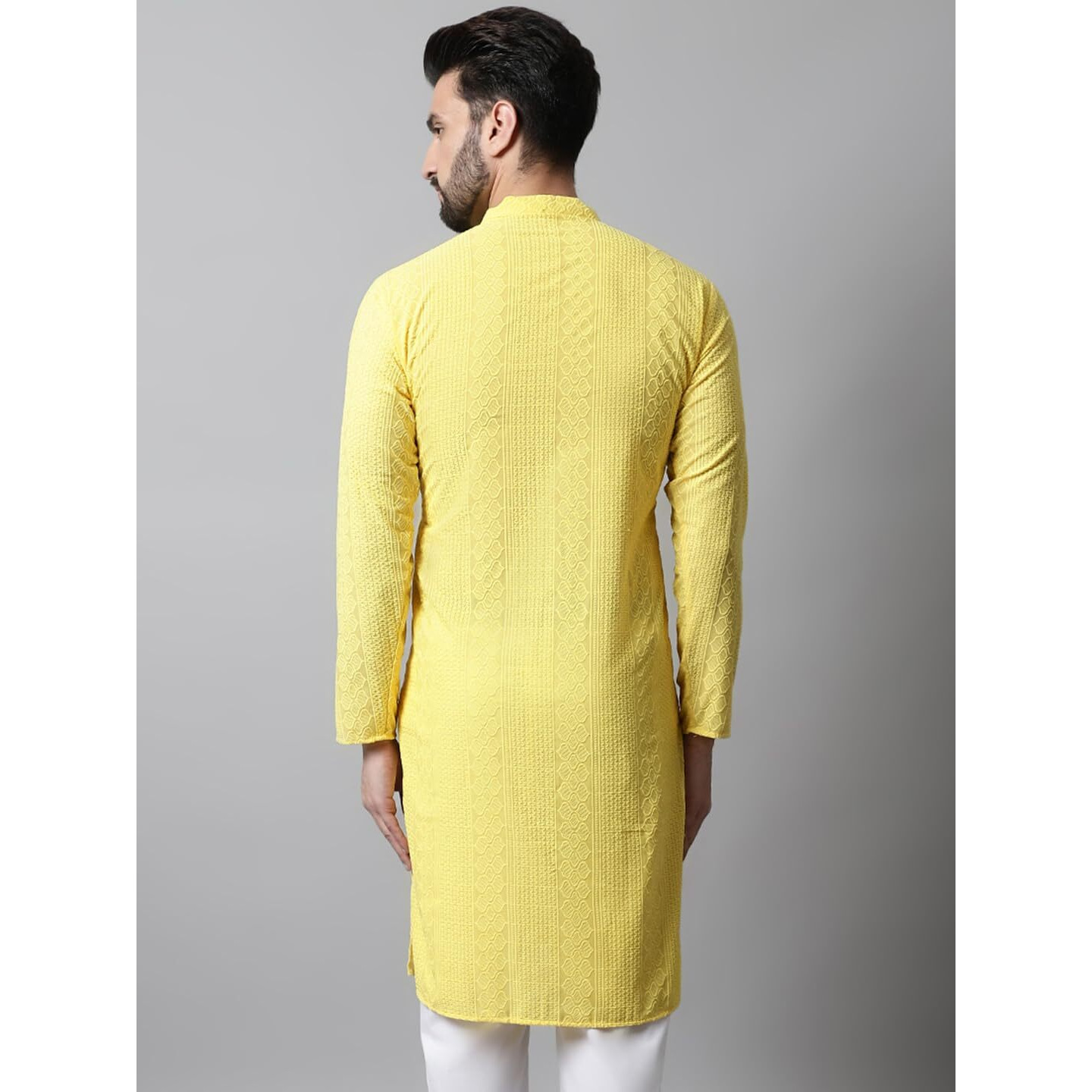 Jompers Men's Embroiderd Kurtas (Lemon, M)