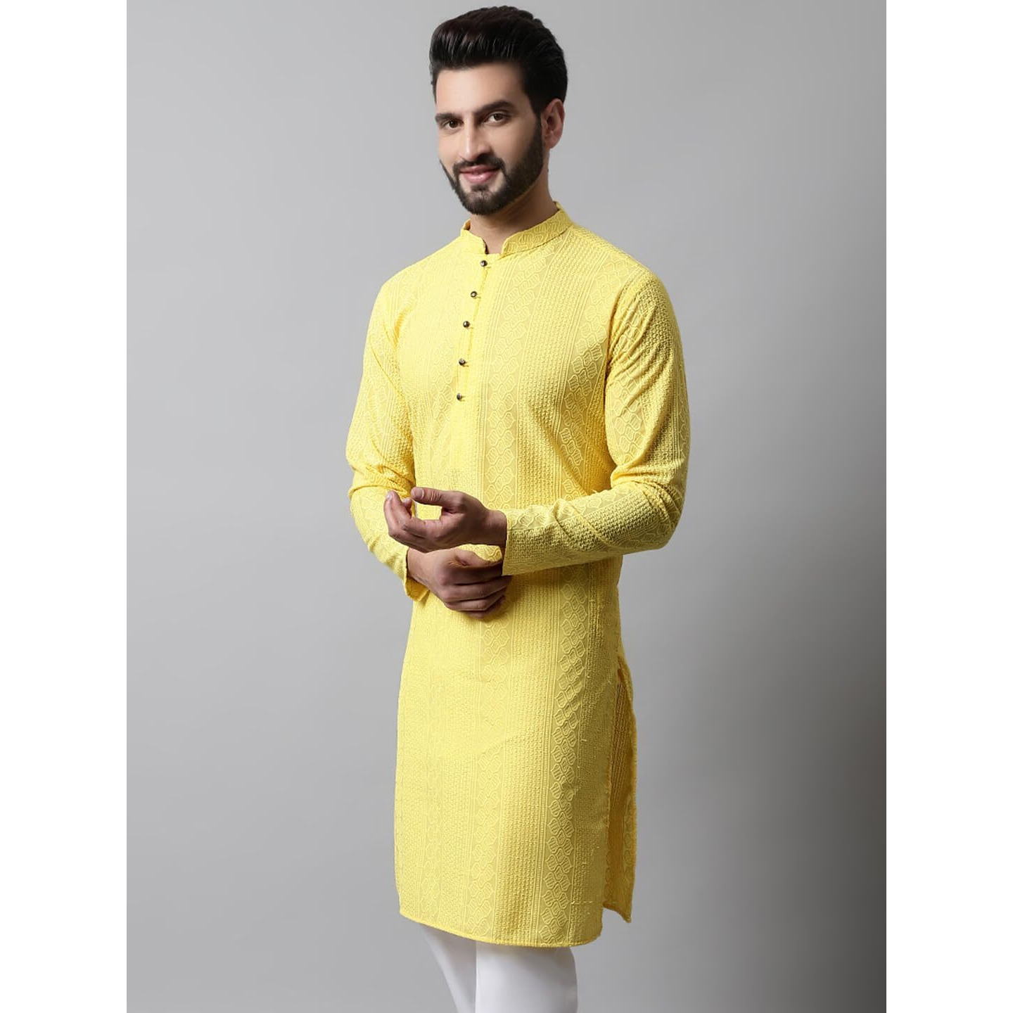 Jompers Men's Embroiderd Kurtas (Lemon, M)
