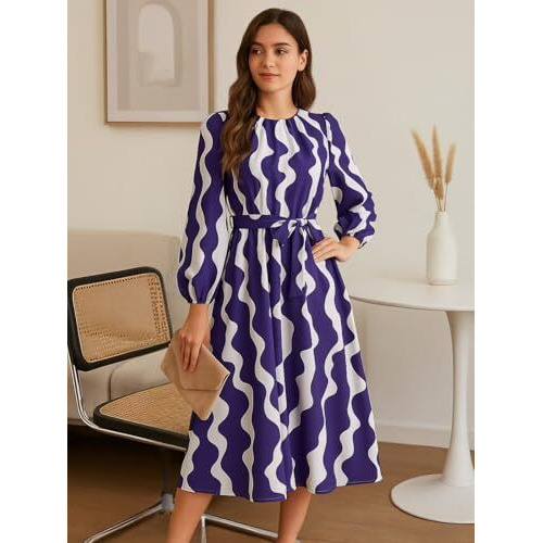 Leriya Fashion Rayon Fit And Flare Below The Knee Women Dress (Lf-Wd1221_Blue