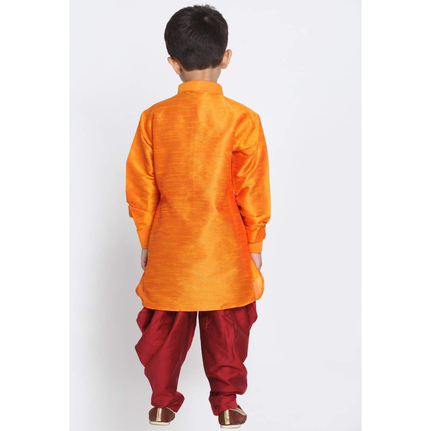 Jbn Creation Boys' Orange And Maroon Silk Blend Kurta And Dhoti Set (B1621)