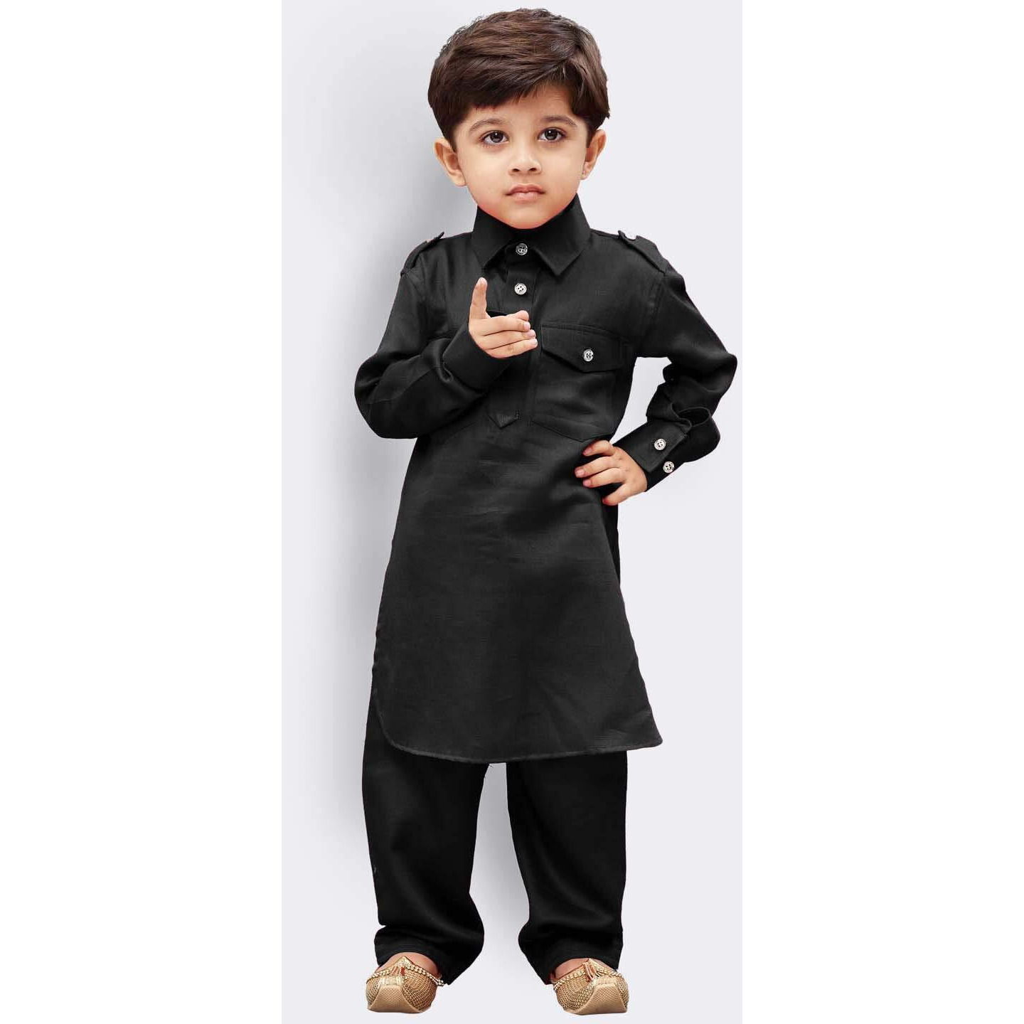 Vastramay Boys' Pathani Khan Suit Set  Soft Cotton Fabric With Patiala Pyjama  Perfect For Holi & Eid