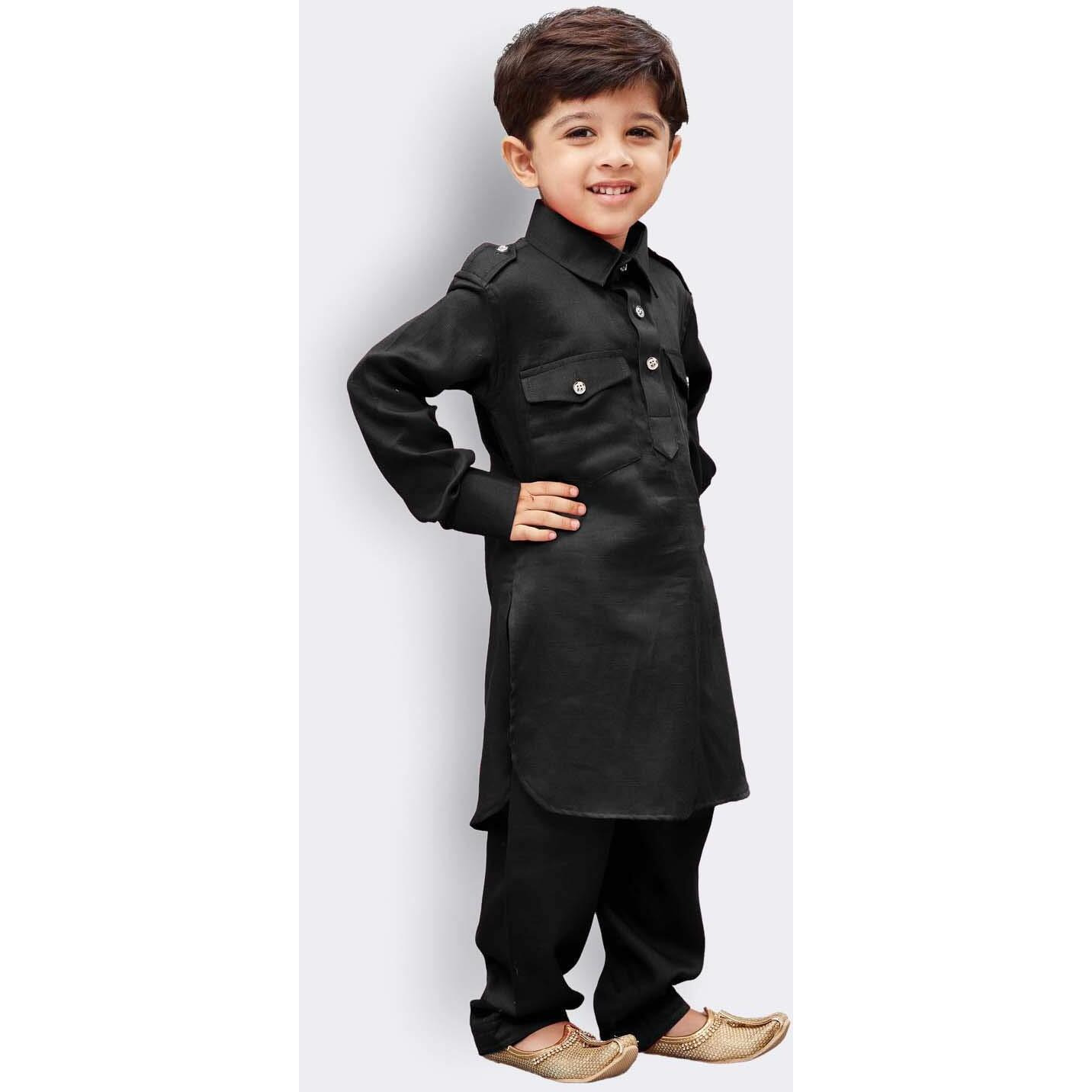 Vastramay Boys' Pathani Khan Suit Set  Soft Cotton Fabric With Patiala Pyjama  Perfect For Holi & Eid