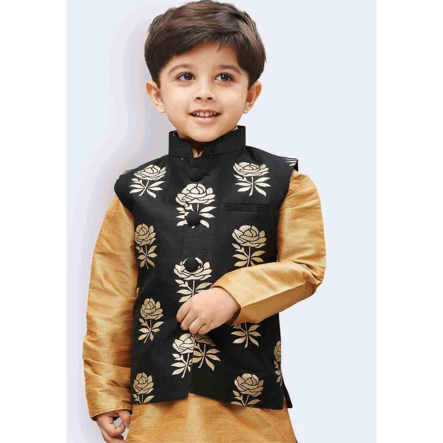 Jbn Creation Boy's Printed Nehru Jacket (Vasbjbl006_20_Black And Gold_2 Years-3 Years)