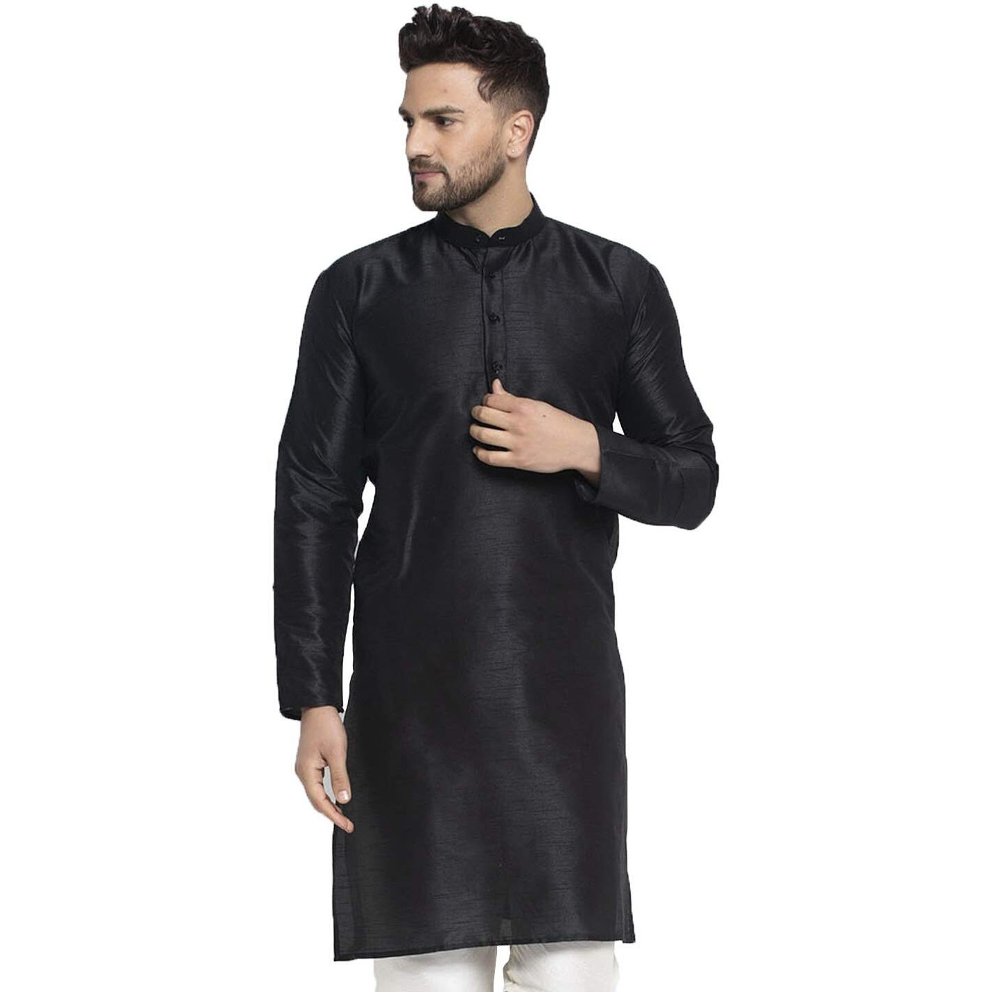 Jompers Men Solid Dupion Silk Kurta(Black, Xxl)