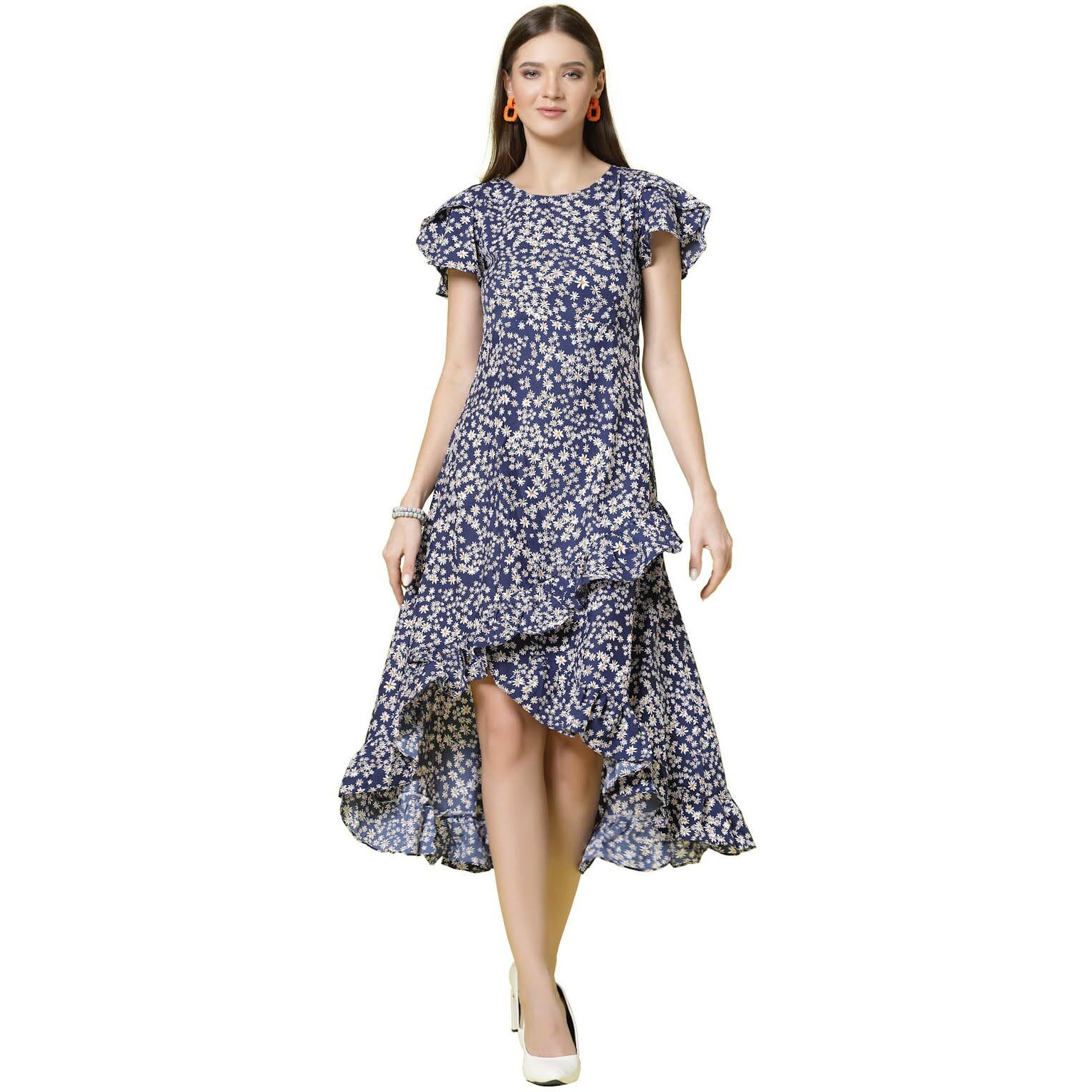 Oomph Women's Western & Fusion Wear Wrap Midi Dresses For Women, Blue - Md267