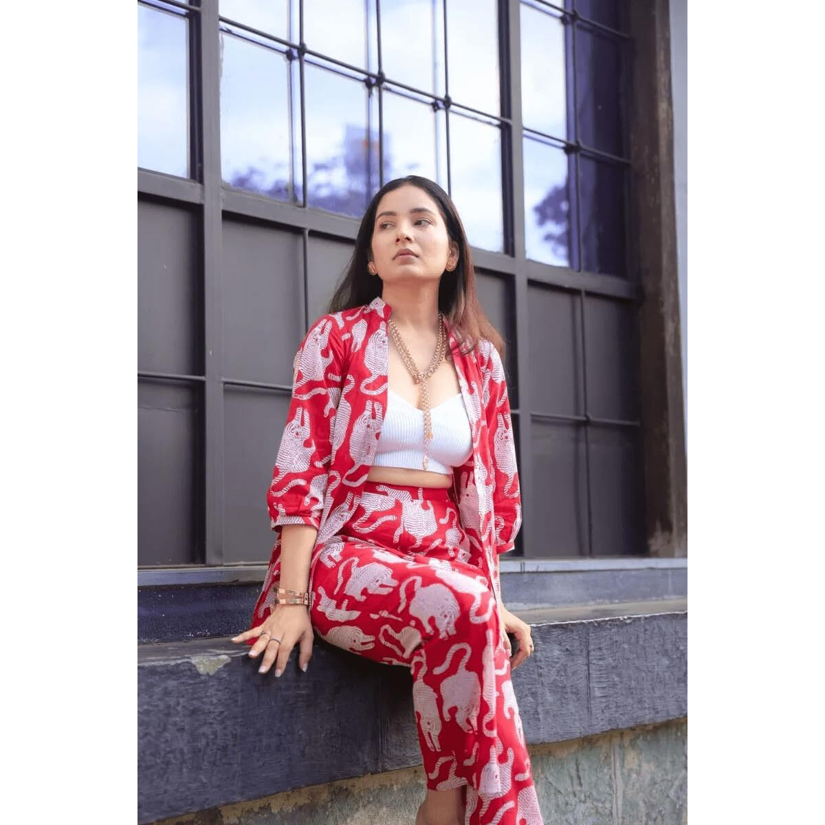 Leriya Fashion Ethnic Co Ord Set For Women | Kurta Set For Women | Women Kurta | Women Kurta Sets Kurtis | Women Kurta Pant Set | Women Kurta Pant Set Women Kurti Set(Small, Red) Lf-K-W1783&Tr842