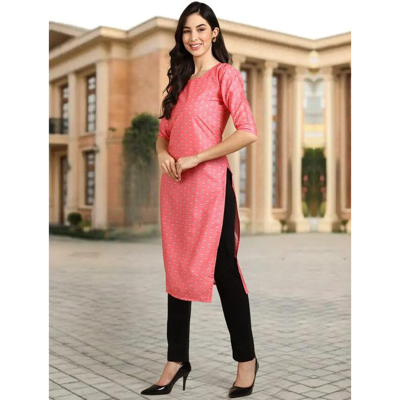 Pinkmint Crepe Digital Printed Kurti For Womens Straight Kurti For Women (Pack Of 5)