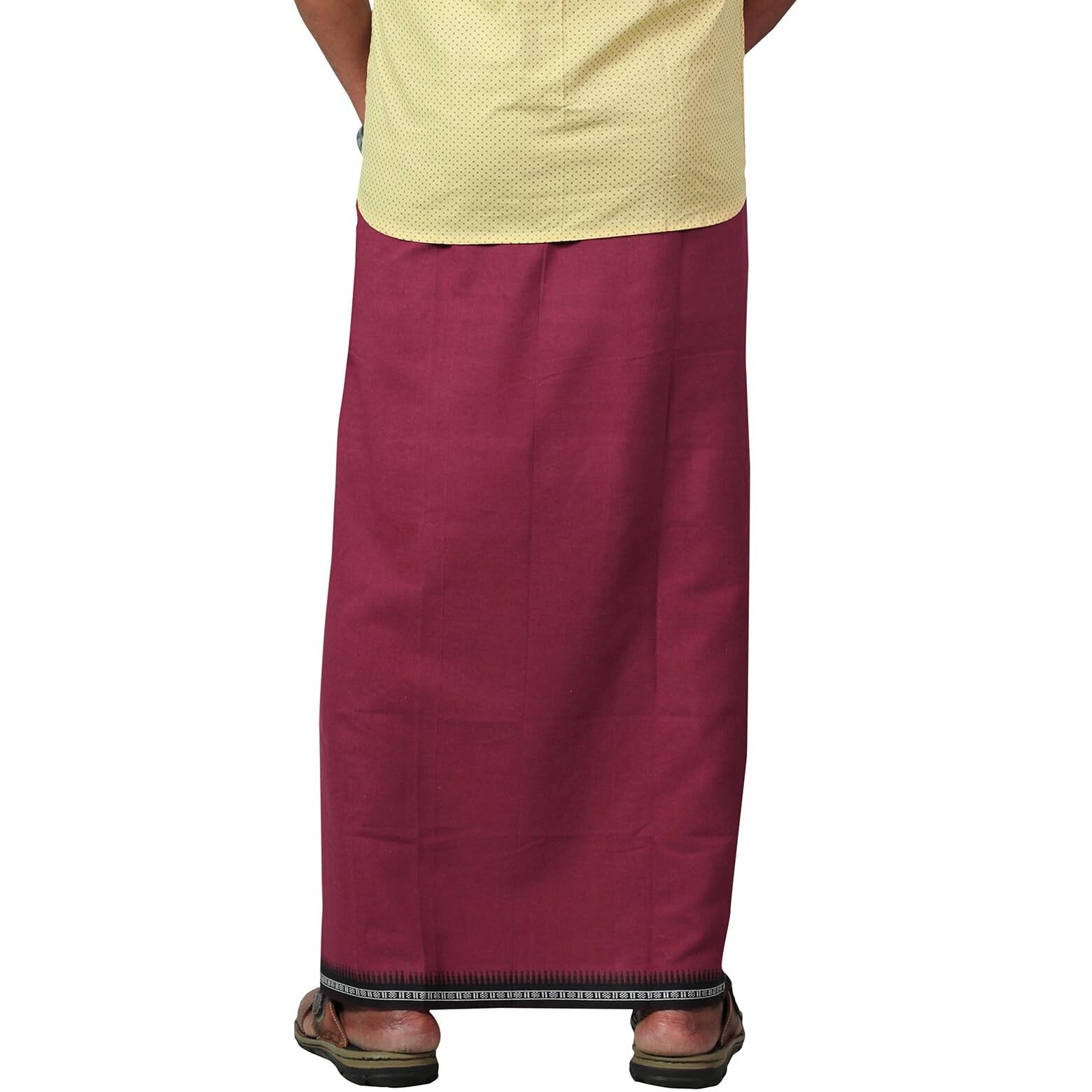 Prakasam Cotton Mens Cotton Kerala Thalapathi Border Welcro Pocket Dhoti (Size -L Size Dhoti) / Cherry Colour Thalapathi Adjustable Pocket Dhoties For Mens