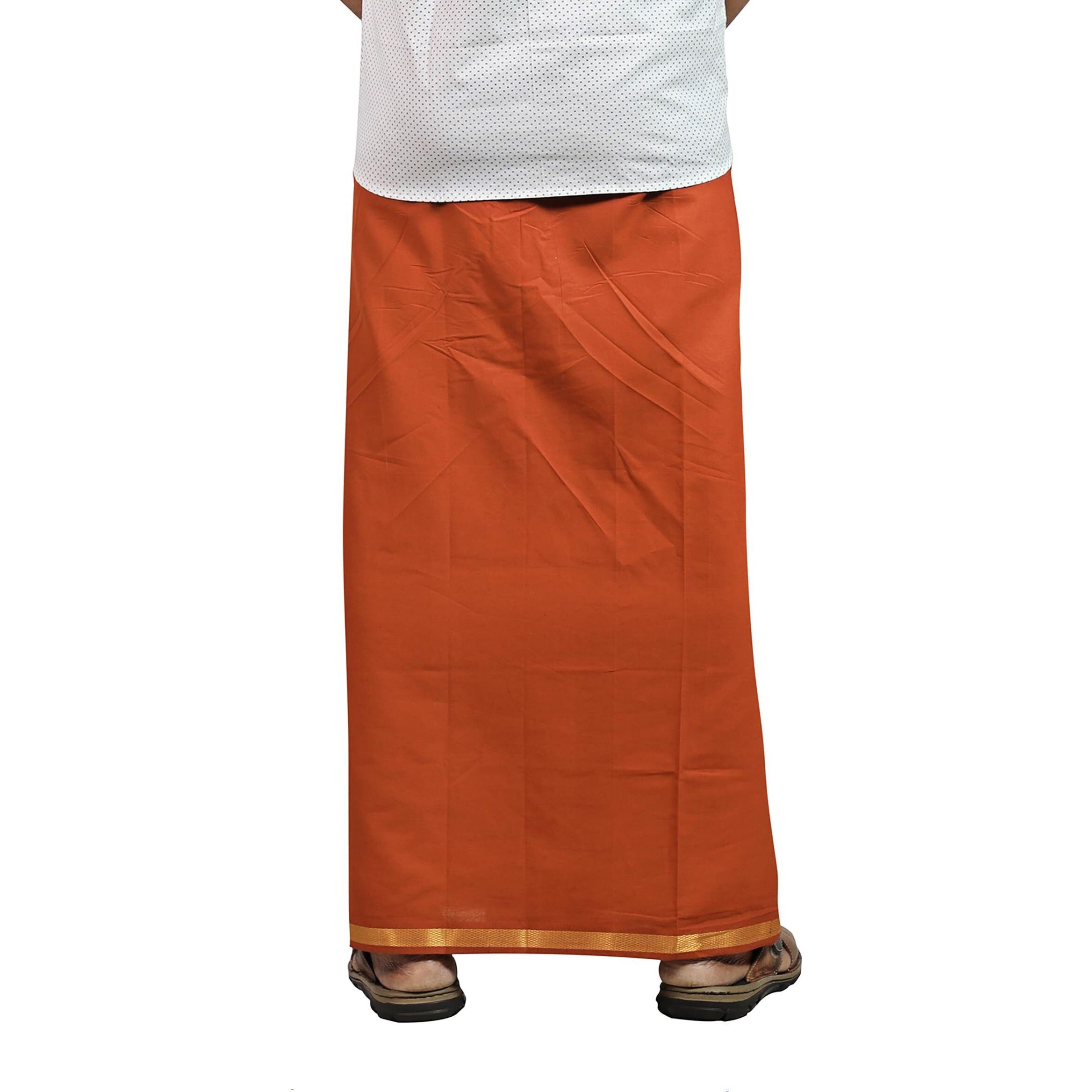 Prakasam Cotton Mens D.Kavi Colour Jari Cotton Flexi Size Welcro Pocket Dhoti (Jari-D.Kavi)-Small