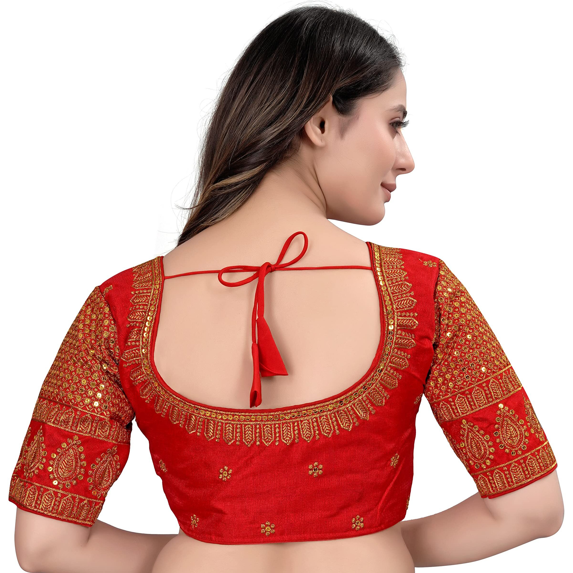 Pujia Mills Women's Blouse Readymade Blouse Embroidery Blouse Readymade Blouses For Women Readymade Blouses For Women Half Readymade Saree Blouse For Women Red Blouse Readymade (Delta Red 38)