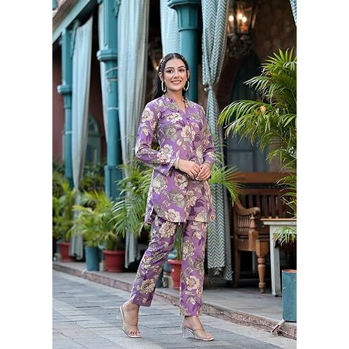Dhruvi Trendz Womens Rayon Co-Ord Set Regular Fit Dt-W1727&Tr818 (Dt-W1726&Tr817_Purple_3Xl)