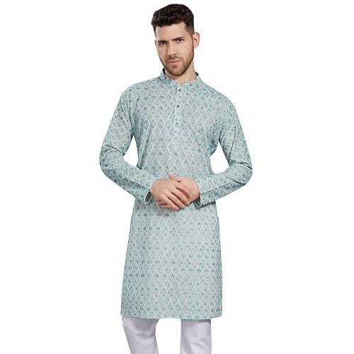 Divisive Men's Thread Embroidered Cotton Blend Only Slim Fit Kurta (Dkrt802_S_Off White -Turquoise)