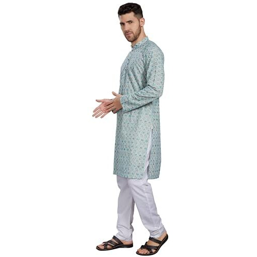 Divisive Men's Thread Embroidered Cotton Blend Only Slim Fit Kurta (Dkrt802_S_Off White -Turquoise)
