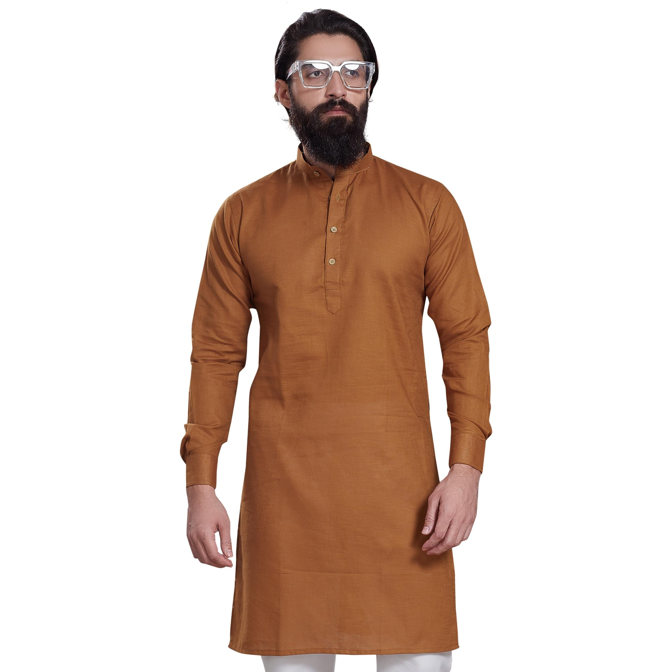 Divisive Men's Pure Cotton Only Slim Fit Kurta (Dkrt204_Xl_Mustard)