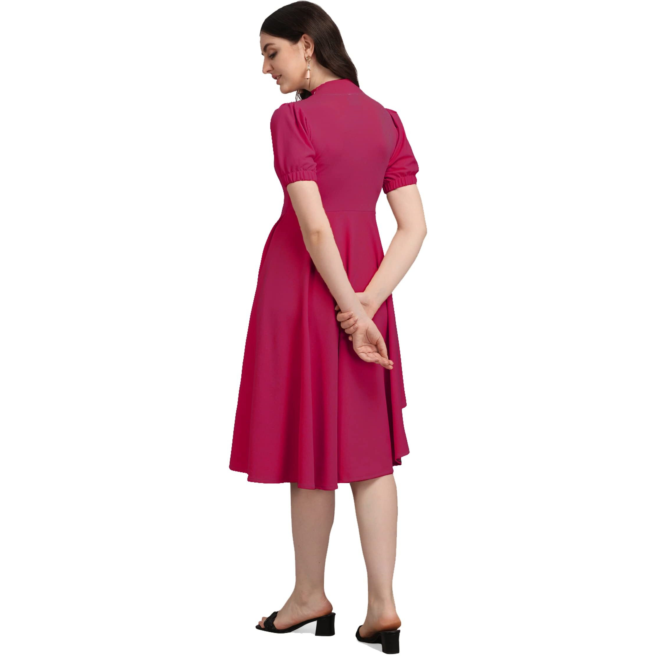 Purvaja Womens High-Low Knee Length Dress(Ruby-062-To-069) (In, Alpha, S, Pink)