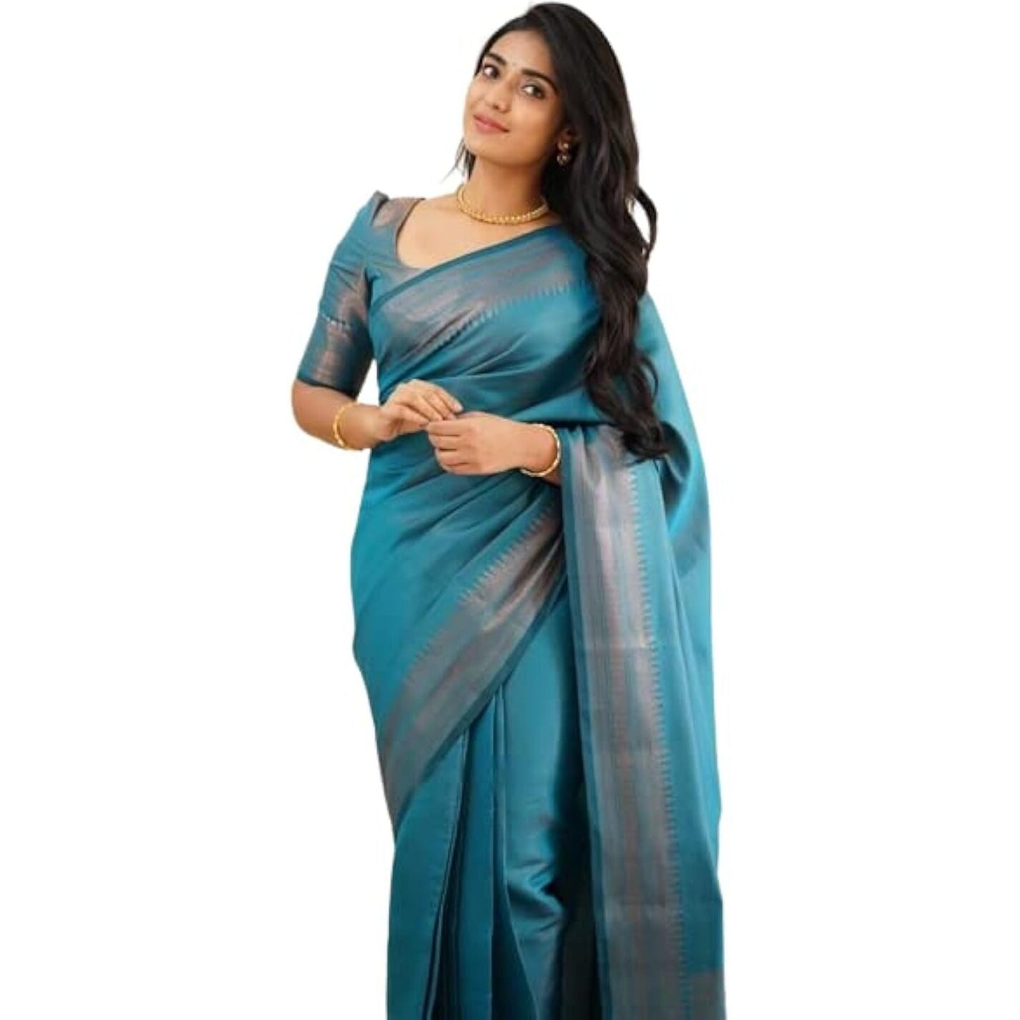 Flosive Women's Present Banarasi Soft Lichi Silk Saree Beautiful Jacquard Rich Pallu Design Work Zari Woven Kanjivaram Silk Style Saree With Soft Lichi Silk Blouse Piece Ayn (Rama)