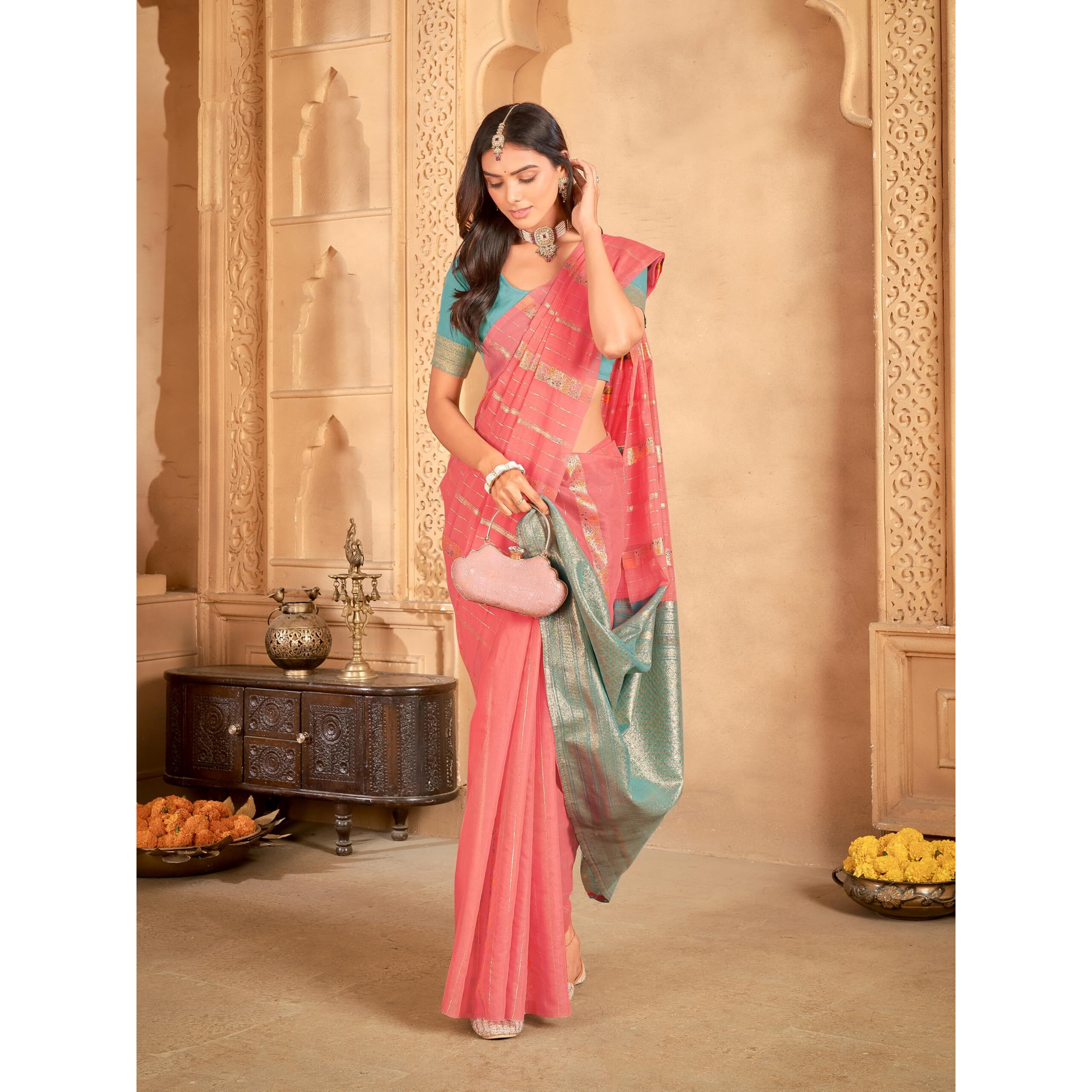 Glory Sarees Women's Sambalpuri Woven Jacquard Cotton Silk Saree With Blouse Piece (Sambalpurisarees102_Peach)