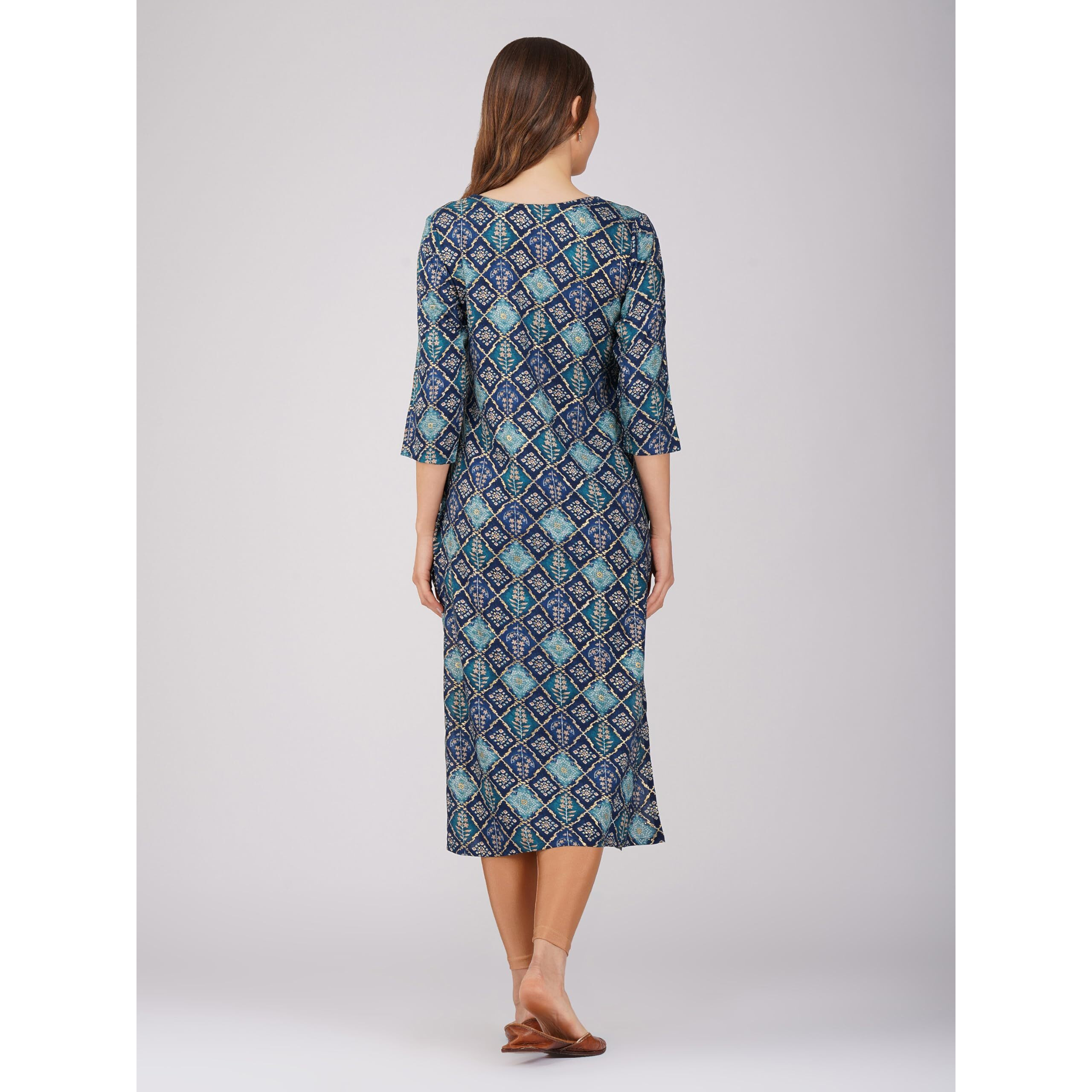Rytras Women's Foil Printed Straight Kurta(Blue,3Xl)