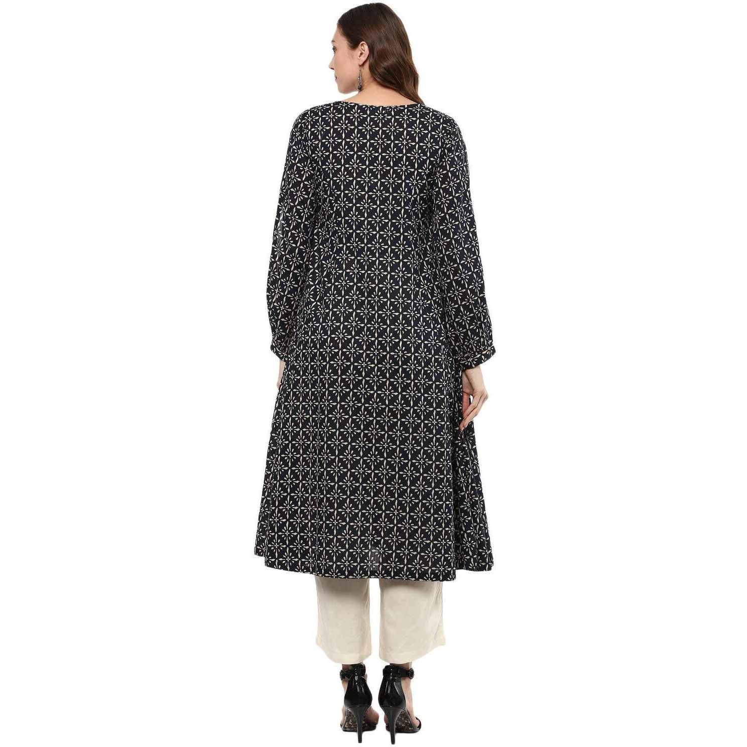 Idalia Cotton Blend Kurta Set For Women, 3/4 Sleeve, Calf-Length, Elegant Design For Special Occasions Navy Blue