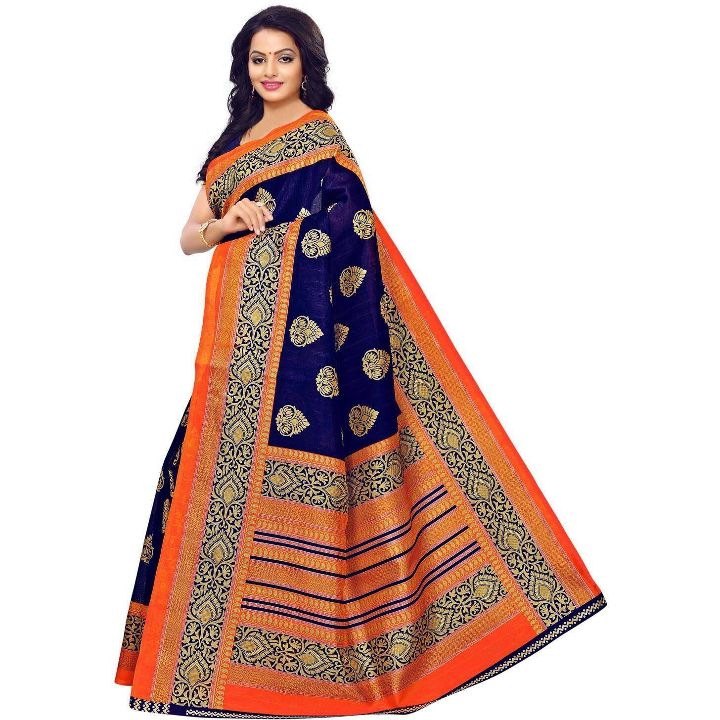 Satrani Art Silk Ready To Wear Saree (815St199_Navy Blue_One Size)