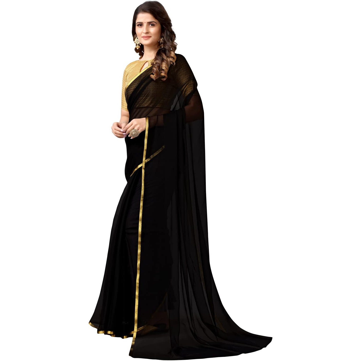 Satrani Women's Pure Chiffon Saree (2276St146_Black)