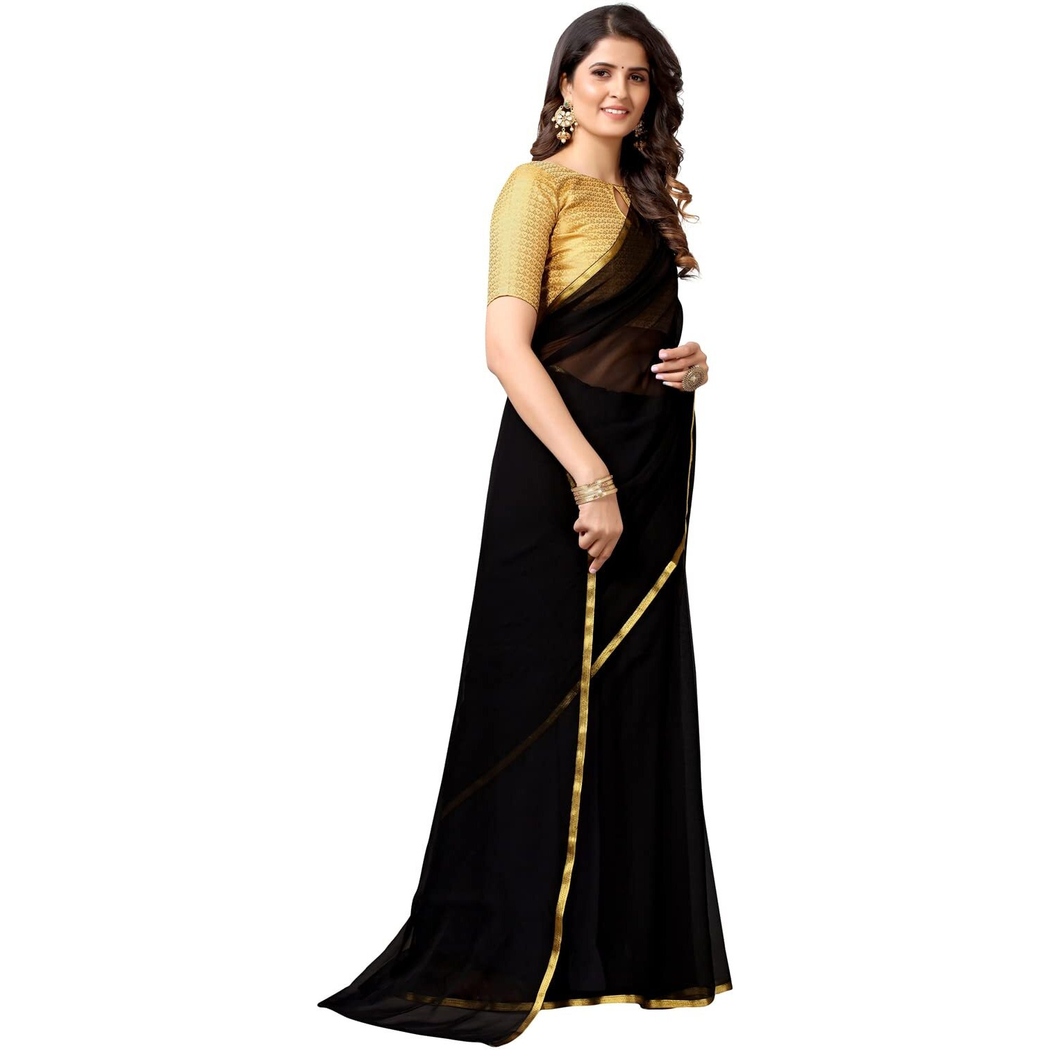 Satrani Women's Pure Chiffon Saree (2276St146_Black)