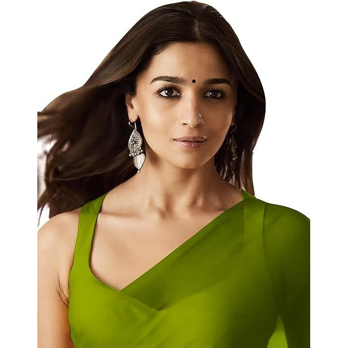Shiv Textiles Women's Plain Georgette Saree With Unstitched Blouse Piece.(Alia Bhatt Saree-1-Mehendi)