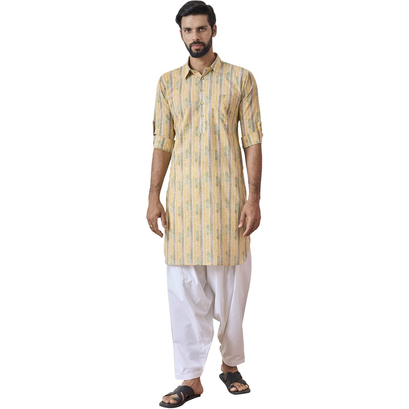 See Designs Yellow Regular Fit Pure Cotton Pathani Kurta_Sdmpkt1160Xs