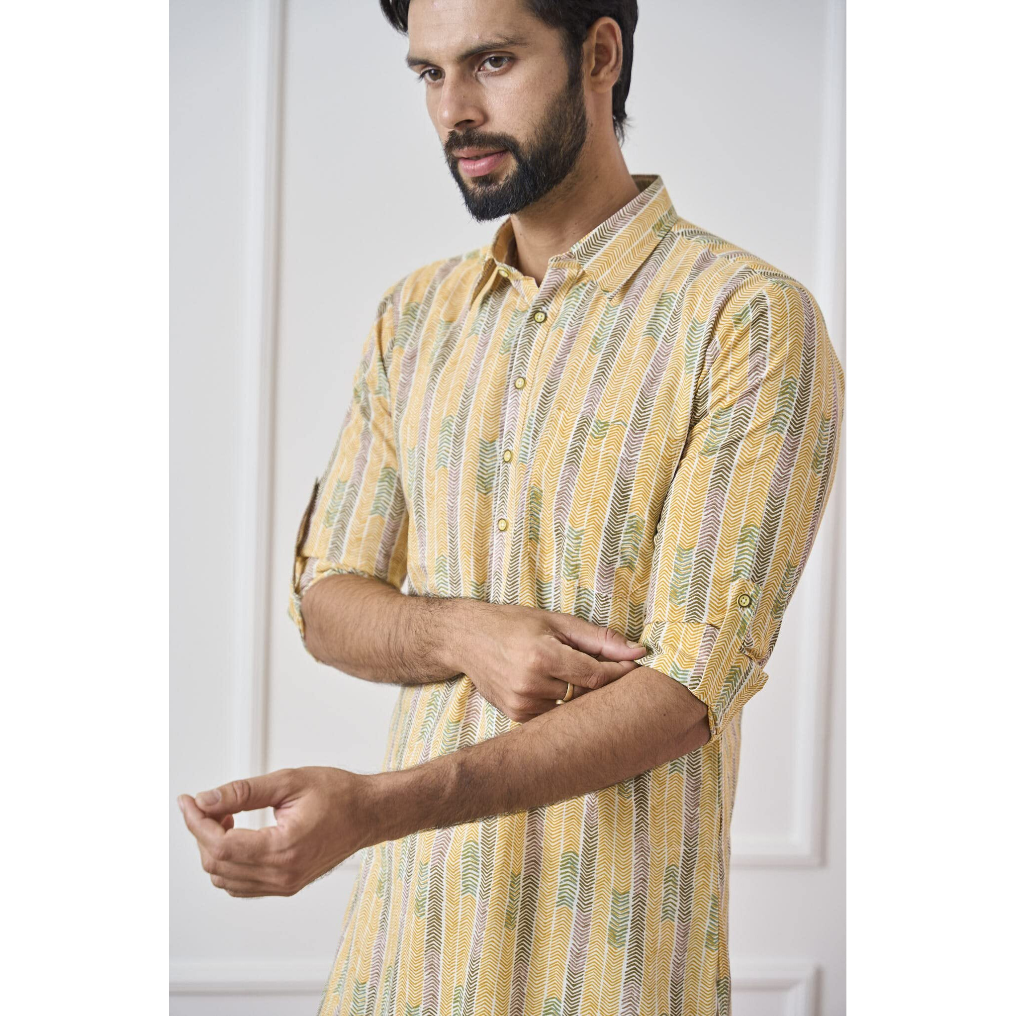 See Designs Yellow Regular Fit Pure Cotton Pathani Kurta_Sdmpkt1160Xs