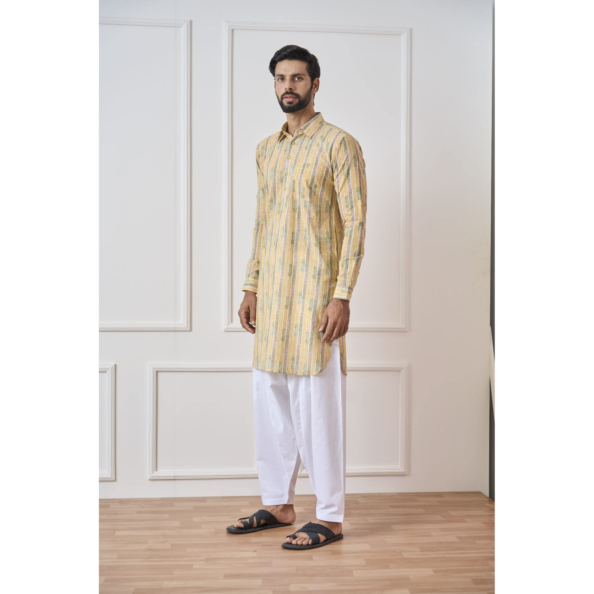 See Designs Yellow Regular Fit Pure Cotton Pathani Kurta_Sdmpkt1160Xs