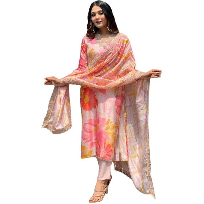 Smowkly Cotton Silk Blend || Dupatta Set || Kurta Pant Set || Printed Dupatta Set || Ethnic Set For Women