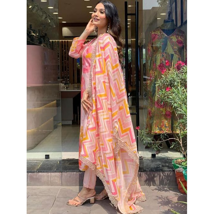 Smowkly Cotton Silk Blend || Dupatta Set || Kurta Pant Set || Printed Dupatta Set || Ethnic Set For Women