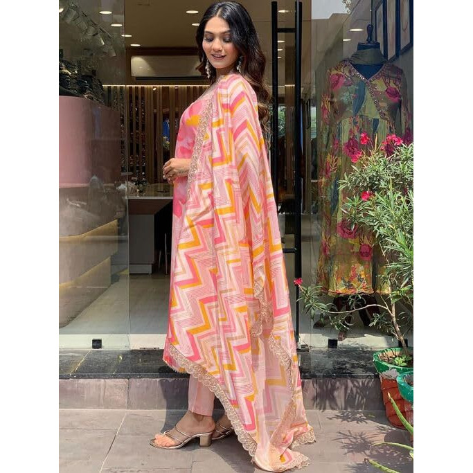 Smowkly Cotton Silk Blend || Dupatta Set || Kurta Pant Set || Printed Dupatta Set || Ethnic Set For Women