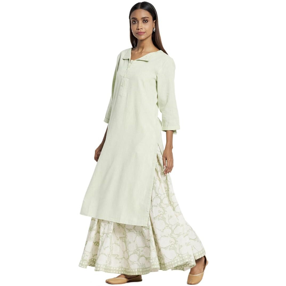 Fabindia Women's Cotton Kurta With Suit-Skirt Set (10732804_Green