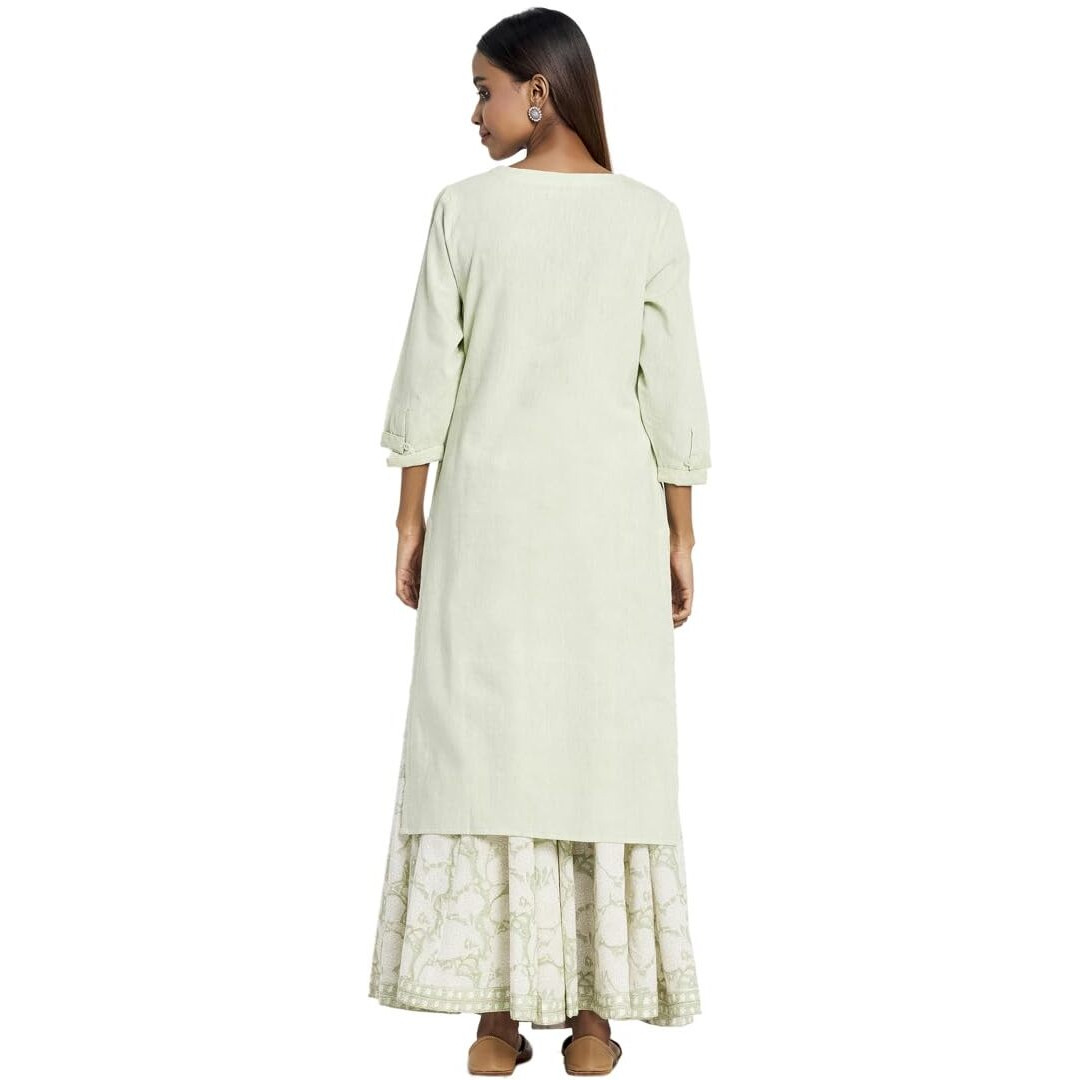Fabindia Women's Cotton Kurta With Suit-Skirt Set (10732804_Green